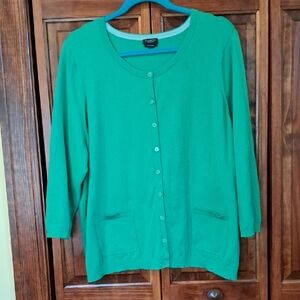 Talbots Vibrant Green Button-Up Cardigan,  3XP